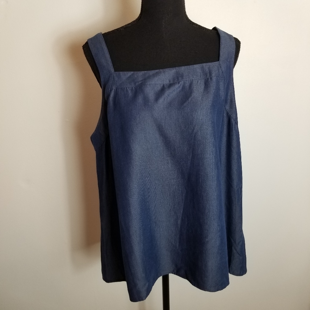 Kaari Blue Chambray Denim Sleeveless Top Shirt